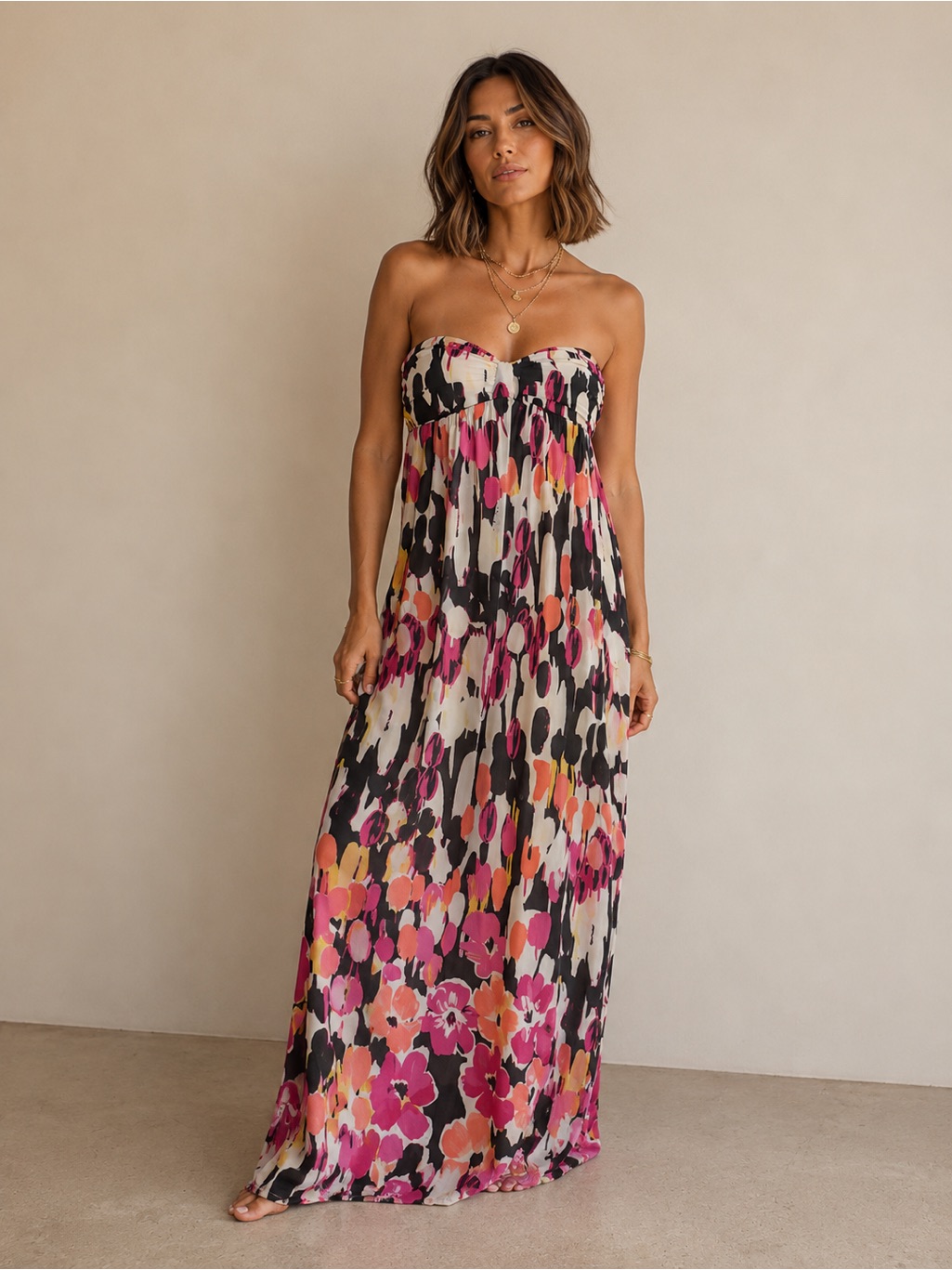 Vibrant Allen B. Schwartz “Malika” Abstract Floral Maxi Dress - Size 10